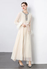 Luxe Pleated Crystal & Feather Dress