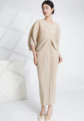 Luxury Pleated Batwing Sleeves Dress
