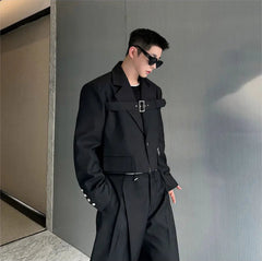 Men's Belted Cropped Blazer & Wide-Leg Trousers