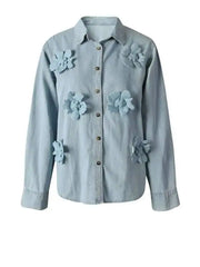 Luxe 3D Floral Denim Blouse