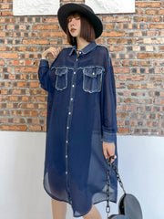 Women's Oversized Sheer Denim Long Blouse