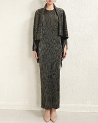 Elegant Pleated Dress & Shawl