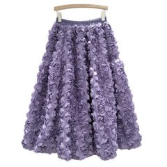 Rose Tulle Romantic Flared Midi Skirt