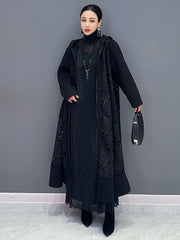 Handmade Chic Black Zip-Up Hooded Long Coat