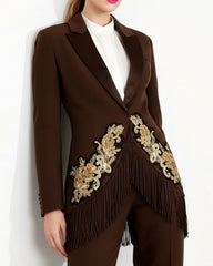 Gold Embroidered Fringe Blazer