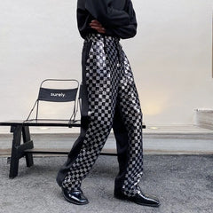 Men's Metallic Checkered Black Trousers