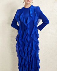Cascading Ruffle Plissé Dress