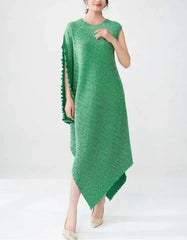 Plissé Metallic Cape Dress