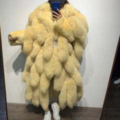 Genuine Fox Fur Tail Long Coat