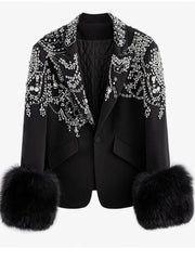 Women's Luxe Diamond Sparkly Faux Fur Blazer