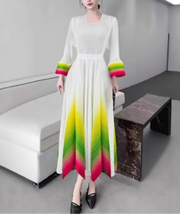 Luxury Pleated Bell-Cuff Dress