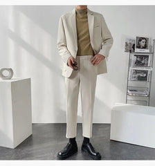 Men's 2-Piece Slim Fit Khaki Blazer & Trousers Set