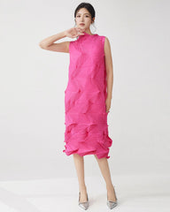 Plissé Sleeveless Above-Knee Dress