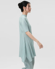 Mock Neck Pleated Tunic Top