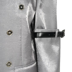 Belted Sleeve Elegance Silver Gray Blazer Coat