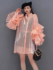 HEYFANCYSTYLE Luxurious Ruffle Sheer Blouse