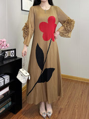 Luxe Flower Print Plisse Dress