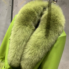 100% Real Women's Fox Fur Lambskin Jacket