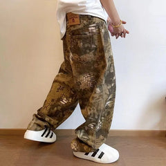 Men's Snake Printed Wide Leg Denim Jeans