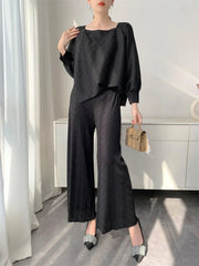 2-Piece Airy Plissé Trouser Set