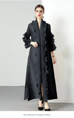 Women's Loose Fit Pleated Long Coat – Elegant Outerwear