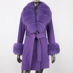 Cashmere Wool Coat with Fox Fur