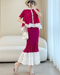 Elegant Plissé Ruffle Skirt Set