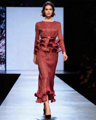 Peplum Ruffle Plissé Skirt Set