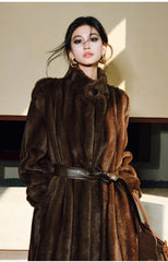 Couture Luxe Brown Faux Mink Fur Coat