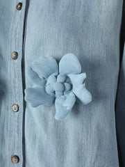 Luxe 3D Floral Denim Blouse