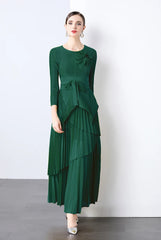 Elegant Plisse Blouse & Skirt Set