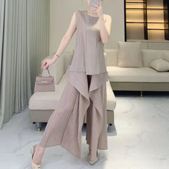 Pleated Plissé Tank Top & Pants Set