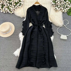 Elegant Ruffle Sleeve Pleats Coat
