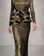 Peplum Ruffle Plissé Skirt Set