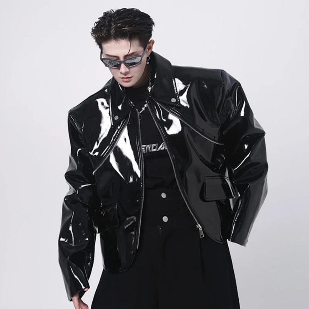 Men's Vegan Leather Crop Streetwear Jacket