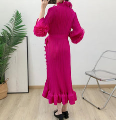 Pleated Ruffled Collar Dress