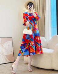 Sculptural Plissé Watercolor Dress