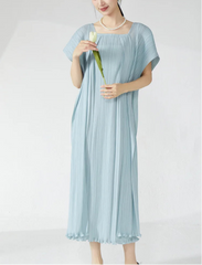 Luxury Pleats Square-Neck Dress