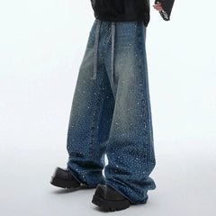 Men's Japanese Streetwear Rhinestone Baggy Jeans