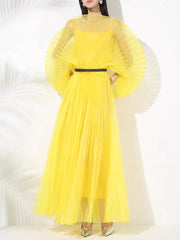 Statement Pleated Dress with Kimono Sleeves