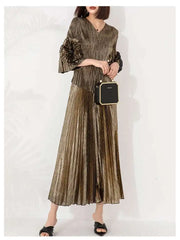 Luxury Formal Plisse Palazzo Pant Set