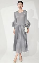 Ruffle Sleeve Plissé Dress