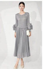 Luxury Plissé Flower Sleeve Dress