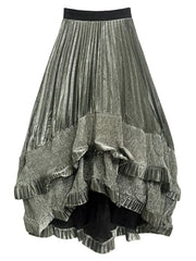 Metallic Asymmetric Pleated Skirt