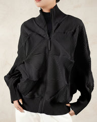 Geometric Pleated Zip-Up Jacket
