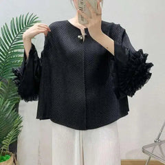 Luxury Pleated Ruffle Cuff Blouse