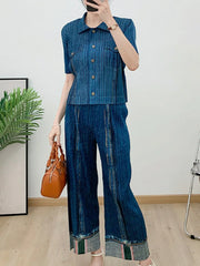 Plissé Pleated Denim-Inspired Shirt & Pants