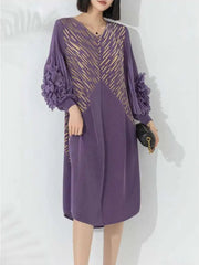 Luxury Plissé Floral Sleeve Dress