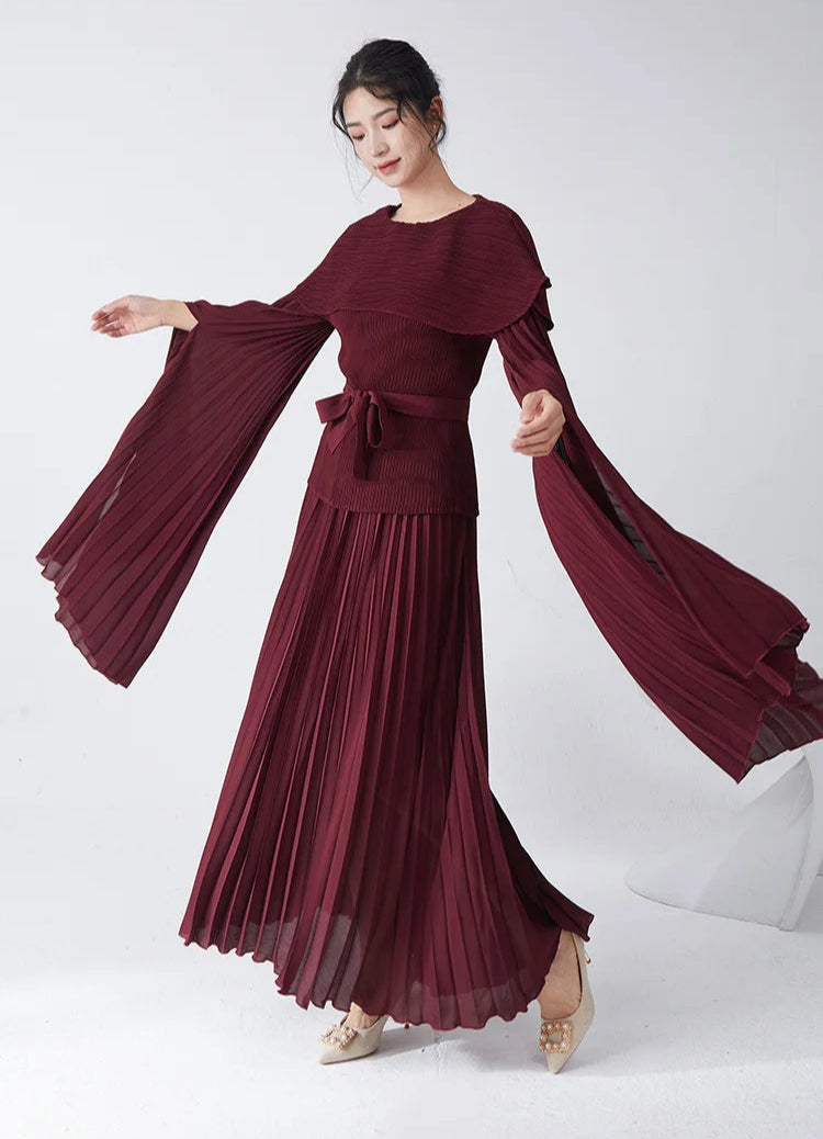 Maxi Pleated Skirt & Dolman Sleeve Top