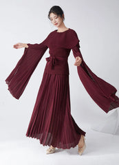 Maxi Pleated Skirt & Dolman Sleeve Top